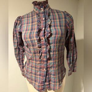 Vintage Plaid Ruffle Women's Top